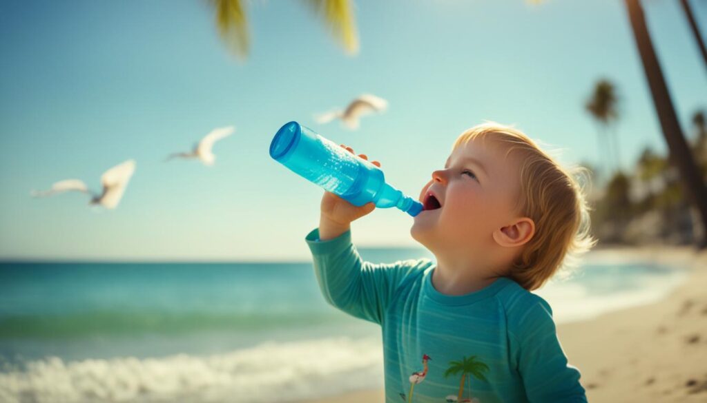 young child drinking water