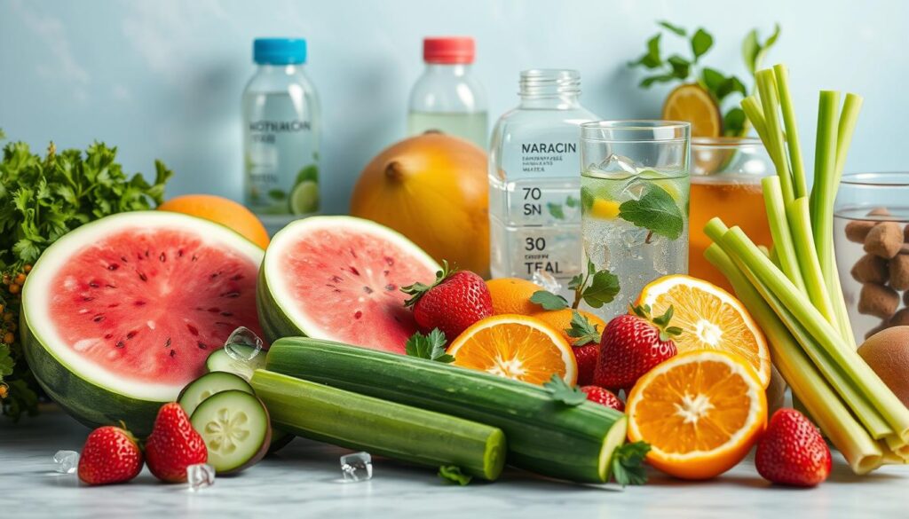 Various hydrating beverages and foods